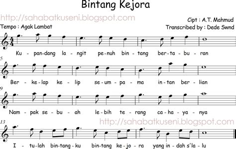 Not Balok Lagu Anak-anak Indonesia Bintang Kejora A.T. Mahmud - sahabatku seni