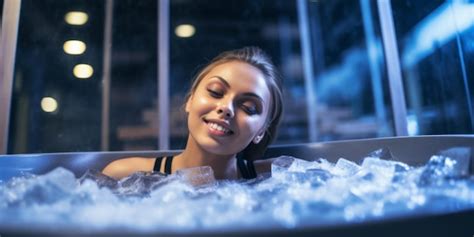 Premium Photo Woman In Ice Cube Bath Generative Ai