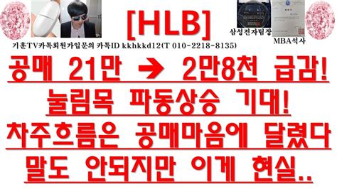 주식투자 Hlb공매 21만→ 2만8천 급감눌림목 파동상승 기대차주흐름은 공매마음에 달렸다말도 안되지만 이게 현실