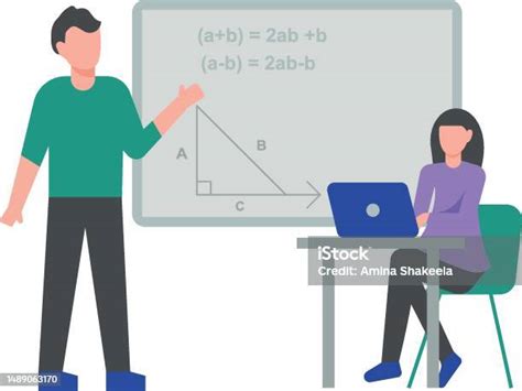 Guru Sedang Mengajar Matematika Kepada Gadis Di Papan Tulis Ilustrasi ...