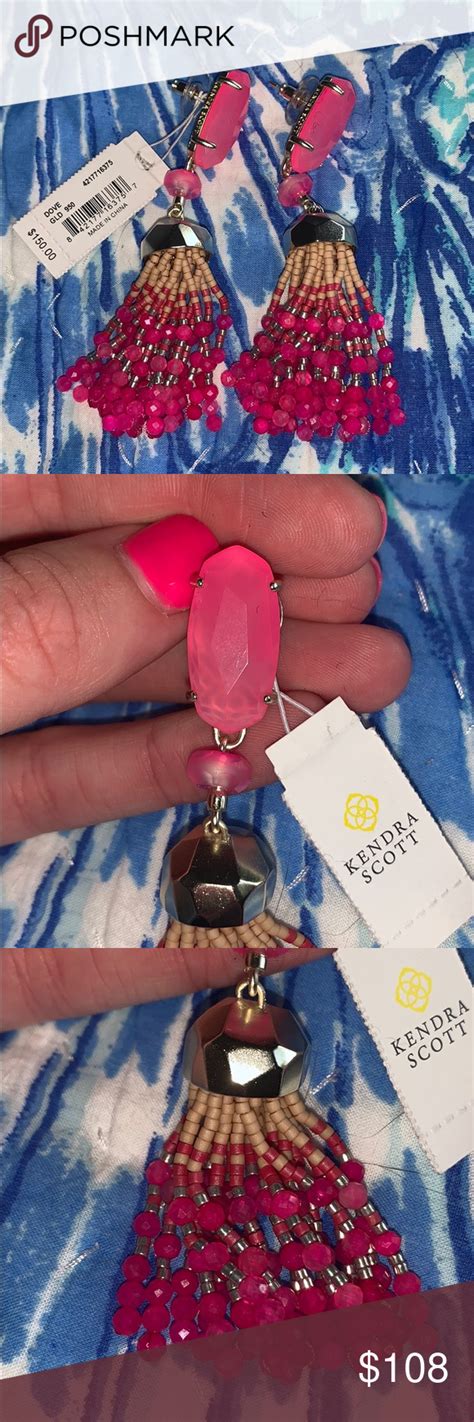 Nwt Kendra Scott Dove Pink Beaded Tassel Earrings Beaded Tassel Earrings Tassel Earrings Beaded