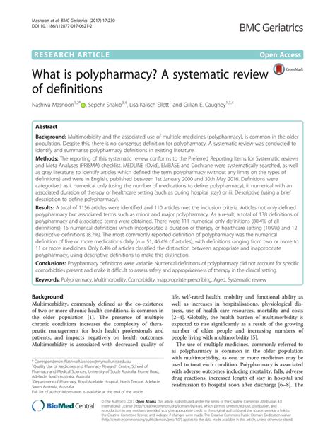 What Is Polypharmacy A Systematic Review Of Definitions