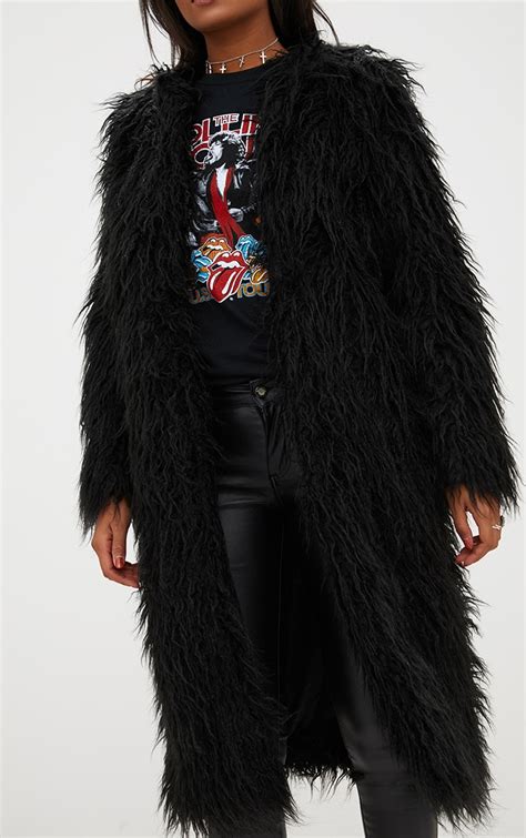 Black Shaggy Longline Faux Fur Coat Prettylittlething