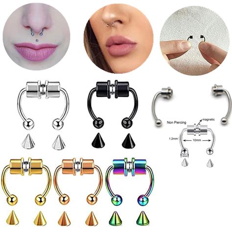 1pcs Stainless Steel Fake Nose Piercing Set Septum Magnetic Fake Nose