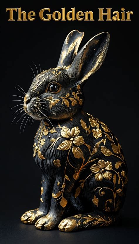 The Golden Hair Elegant Black And Gold Rabbit Sculpture Poster