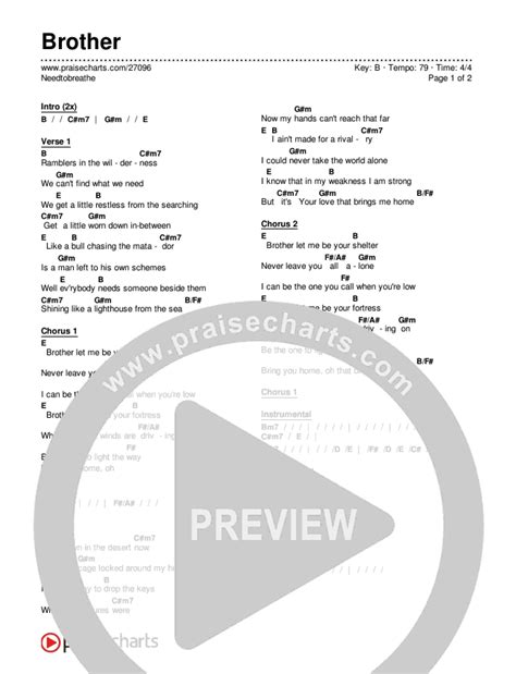 Brother Chords PDF (Needtobreathe) - PraiseCharts