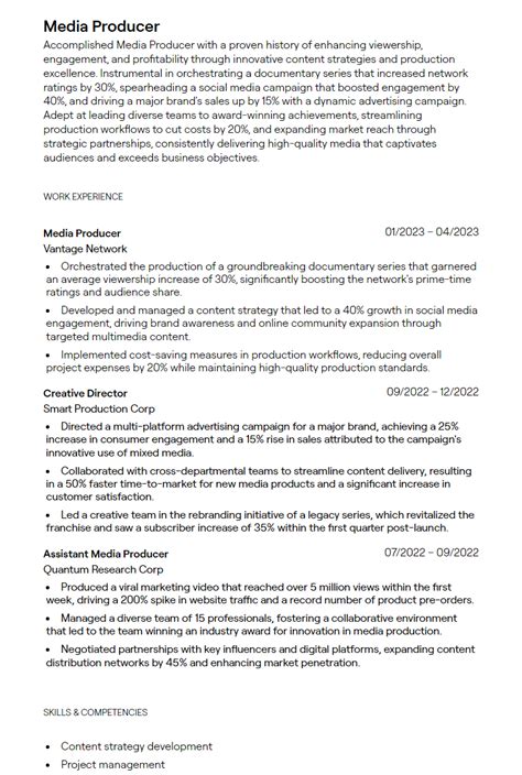 1 Media Producer Resume Examples With Guidance