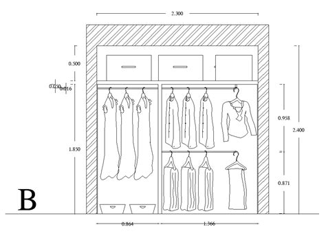 Bb Section View Of X M Dressing Wardrobe Is Given In This Autocad