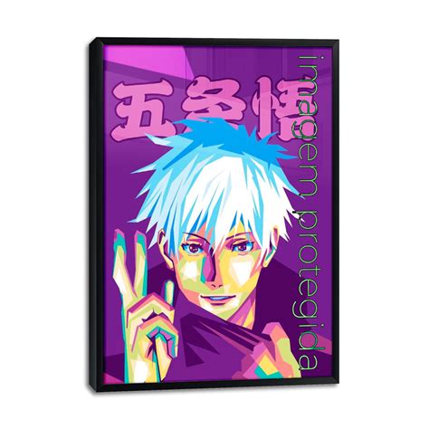 Quadro Satoru Gojo Jujutsu Kaisen 63x43cm Moldura Preta M262