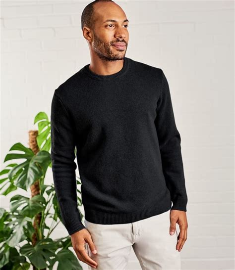 Black Pure Lambswool Knitted Crew Neck Jumper Woolovers Uk