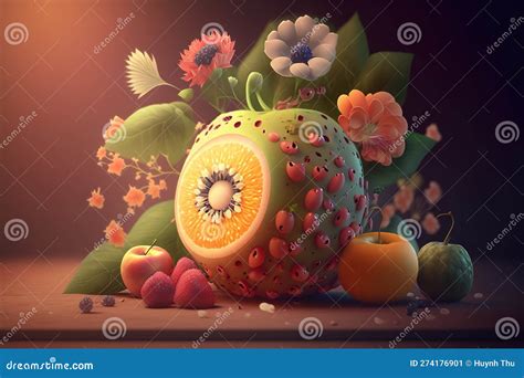 Art Pieces Of Very Cute Fruits And Flowers In A Fantasy Tiny Cartoon