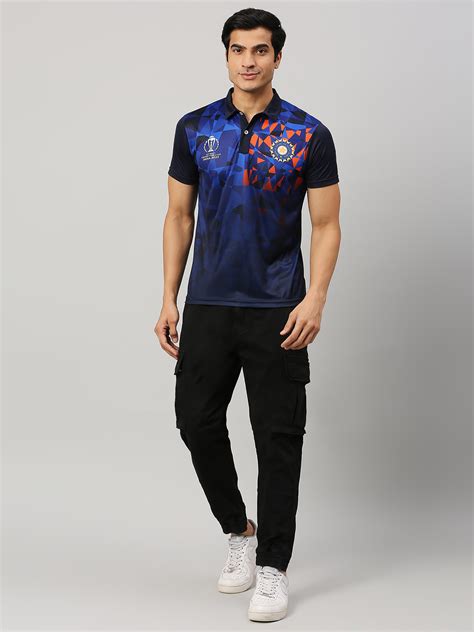 Buy Official Icc Cwc 23 Men Navy Blue Printed Short Sleeves Polo Collar T Shirt From Fancode Shop