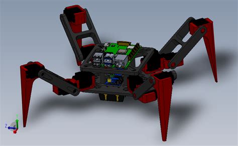 12自由度树莓派控制四足蜘蛛机器人模型solidworks 2020模型图纸下载 懒石网