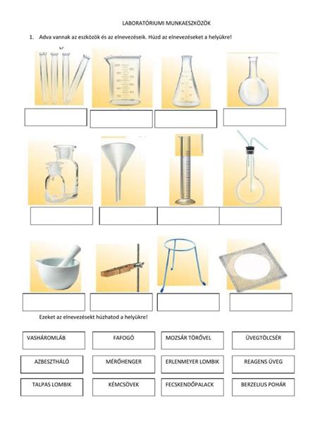 Kémiai laboreszközök worksheet Laboratory flasks Diy science Science