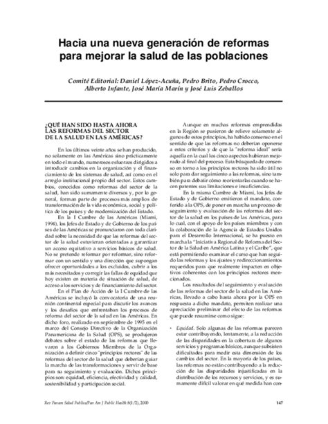 Pdf Hacia Una Nueva Generación De Reformas Para Mejorar La Salud De Las Poblaciones Pedro