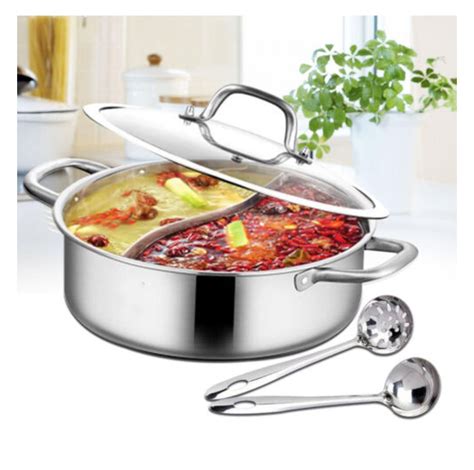 Stainless Steel Shabu Dual Sided Divider Cooking Soup Hot Pot Cookware With Lid Walmart