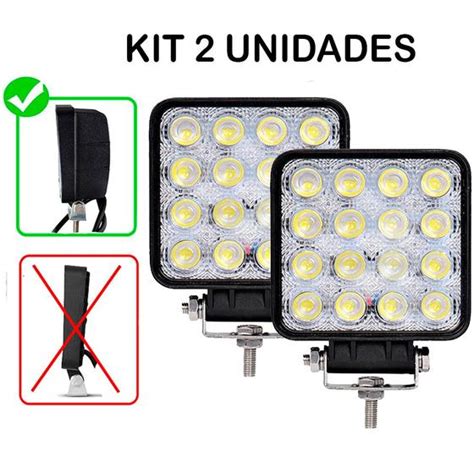 Par Kit Farol Milha Led W V V Quadrado Off Road Moto Jeep