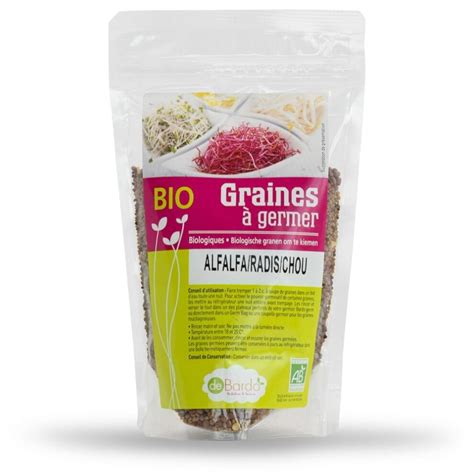 Mélanges de Graines Germées Alfalfa Radis blanc Chou Rouge Bio 200g