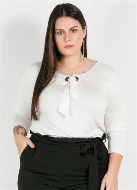 Mink Blusa Plus Size Bege Detalhe De Amarra O Moda Em