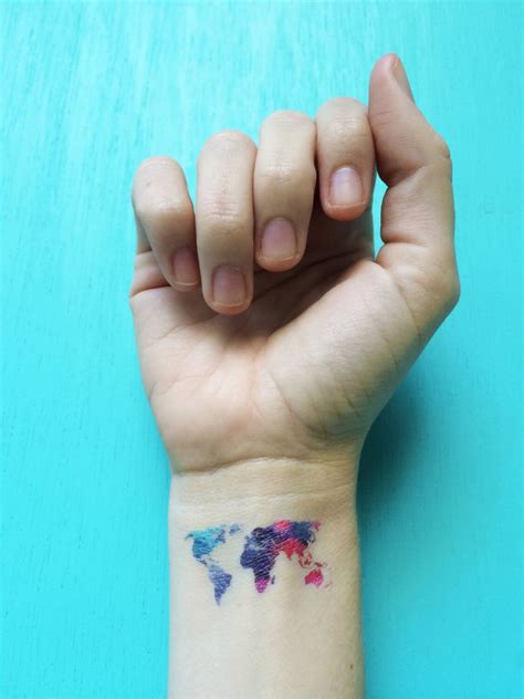 watercolor temporary tattoos world map tattoo set of 10