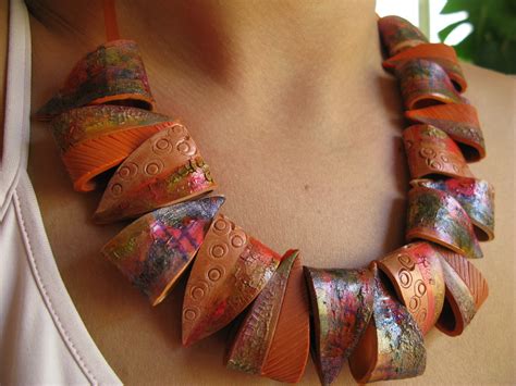 Mixed Necklace Polymer Clay With Paint Inks Rubberstampi Flickr