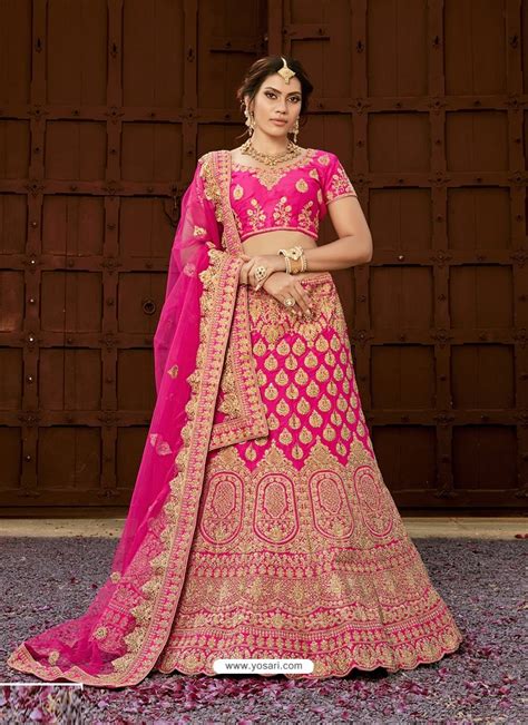 Buy Hot Pink Pure Heavy Silk Heavy Embroidered Wedding Lehenga Choli