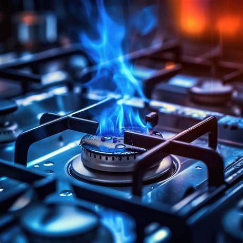 Premium Ai Image Close Up Shot Of Blue Fire From Domestic Kitchen Stove Top Gas Cooker