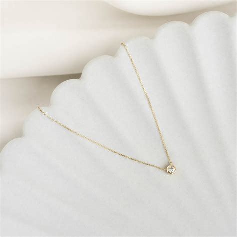 Bezel Set Diamond Necklace 14k Gold Thais Linjer Jewelry