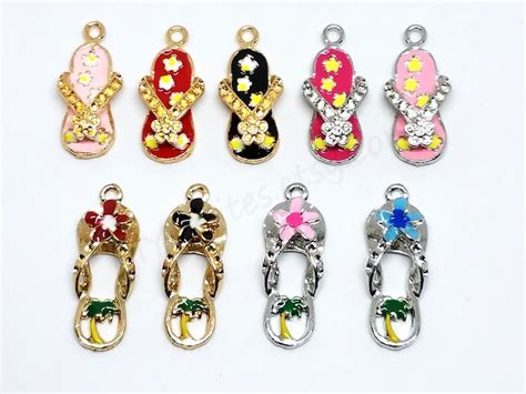 Enamel Flip Flop Charms Assorted Colors Rhinestone Sandal Etsy