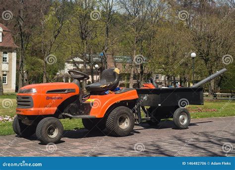 Small Tractor With Trailer In Spa Park Duszniki Zdroj In Poland