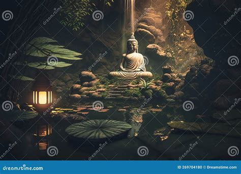 Zen Garden with Buddha Statue Stock Illustration - Illustration of ...