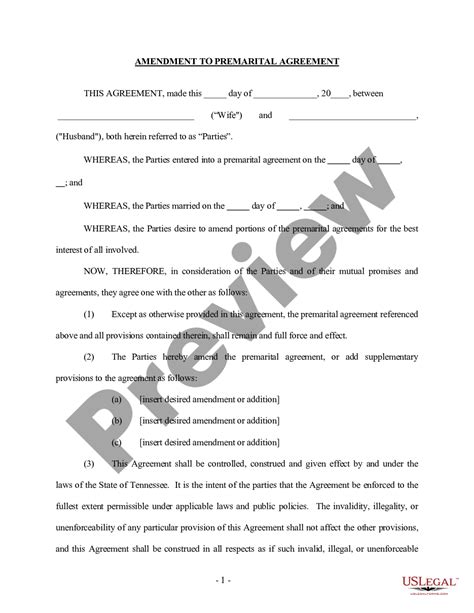 Tennessee Amendment To Prenuptial Or Premarital Agreement Prenuptial