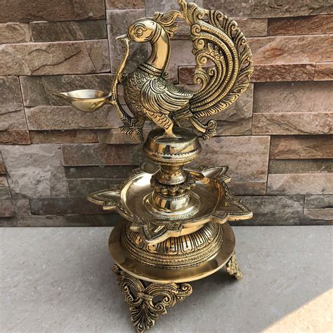 Peacock Deepak Stand Brass Peacock Diya For Home Temple Brass Oil