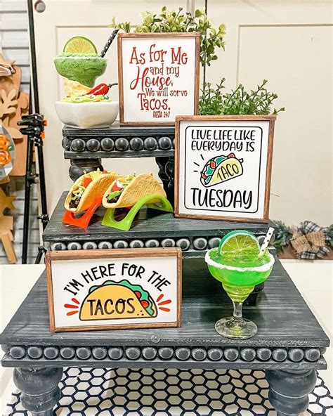 Taco Tuesday Tiered Tray Decor Faux Guacamole Summer Decor Margarita