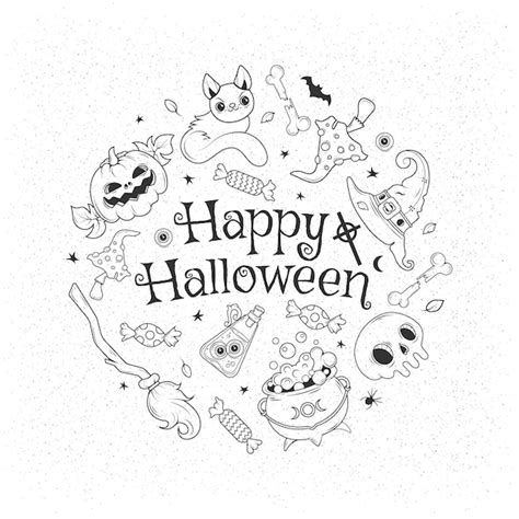 Premium Vector Happy Halloween Big Set Of Horror Hand Drawn Doodle Collection Halloween And