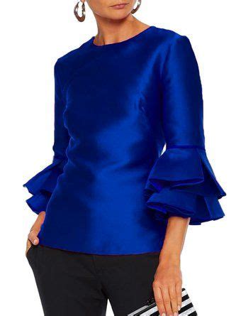 Stylewe Deep Pink Green Black Blue Women Blouses And Shirts Crew Neck