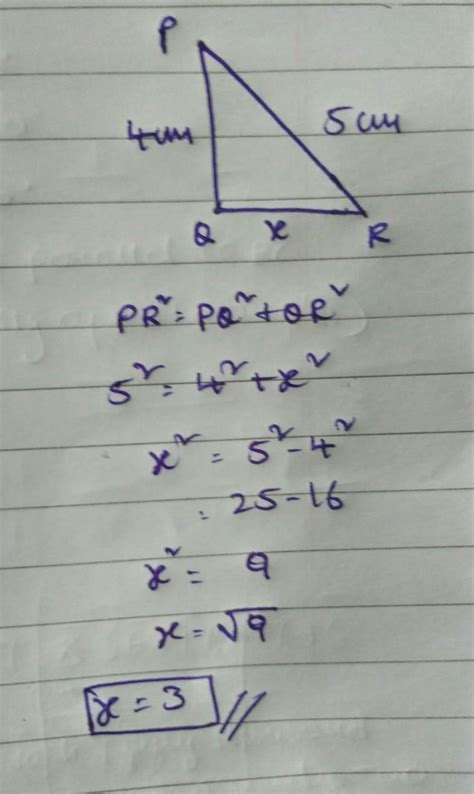 In Right Angle Triangle Pqr Hypotenuse Pr 5 Cm And Pq 4cm