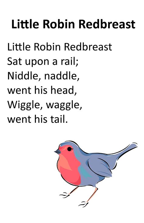 Itty Bitty Rhyme Little Robin Redbreast Rhymes For Kids Preschool