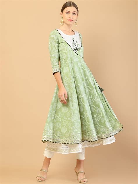 Buy Soch Women Green Floral Printed Thread Work Floral Anarkali Kurta