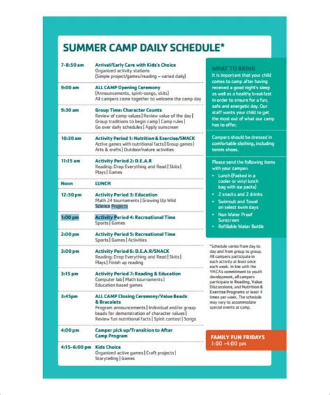 15 Camp Schedule Templates Pdf Doc