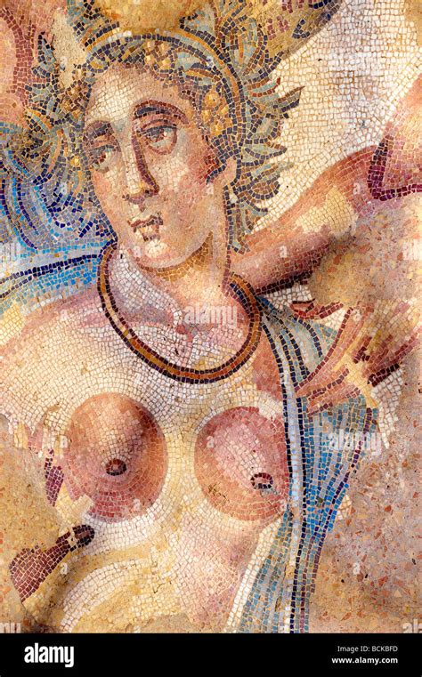 Roman Mosaic Of A Naked Women At The Villa Romana Or Ericulia Or Casale