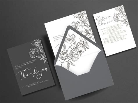 Minimalist Floral Wedding Envelope Liner Template Black And White