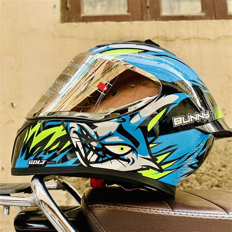 VEGA BOLT BUNNY GLOSSY BLUE DECOR DOT APPROVED FULL FACE HELMET