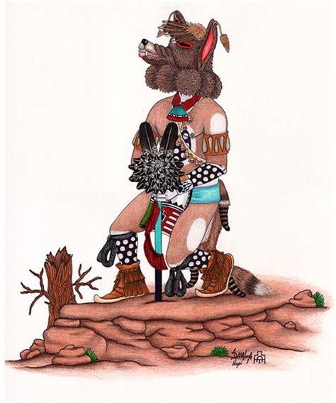 Coyote Kachina Mixed Media By Alfred Dawahoya