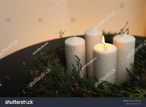 Advent Wreath One Lighted Candle Waiting Stock Photo 2233462587 ...