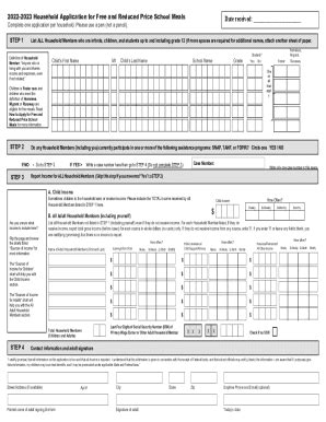 Fillable Online 2022 2023 Household Application For Free And Reduced