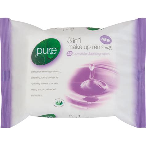 Pure 3 In 1 Make Up Removal Facial Wipes 25 Pack Face Wipes