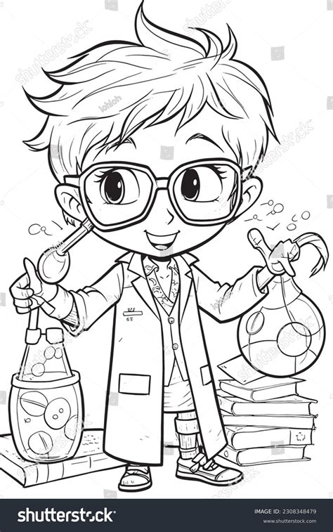 Scientist Black White Coloring Pages Kids Stock Vector (Royalty Free ...