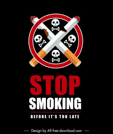 Stop Smoking Banner Template Cigarettes Skulls Symmetry Vectors Stock