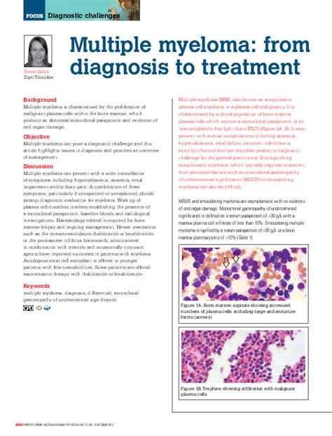 Pdf Multiple Myeloma From Diagnosis To Treatment Renee Eslick